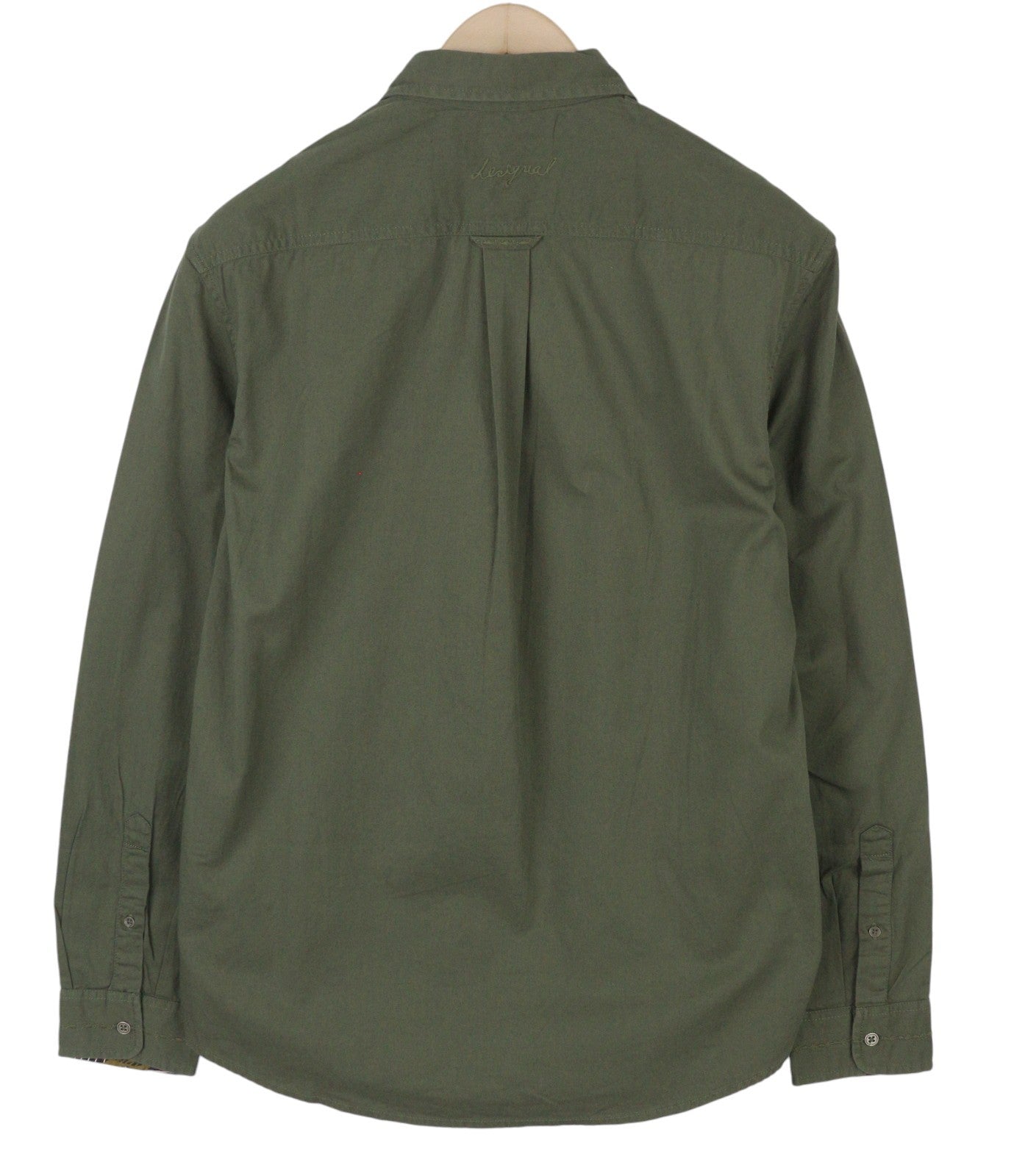 DESIGUAL Cam Marcos Men Shirt M Khaki Green Embroidered Button-Up Casual