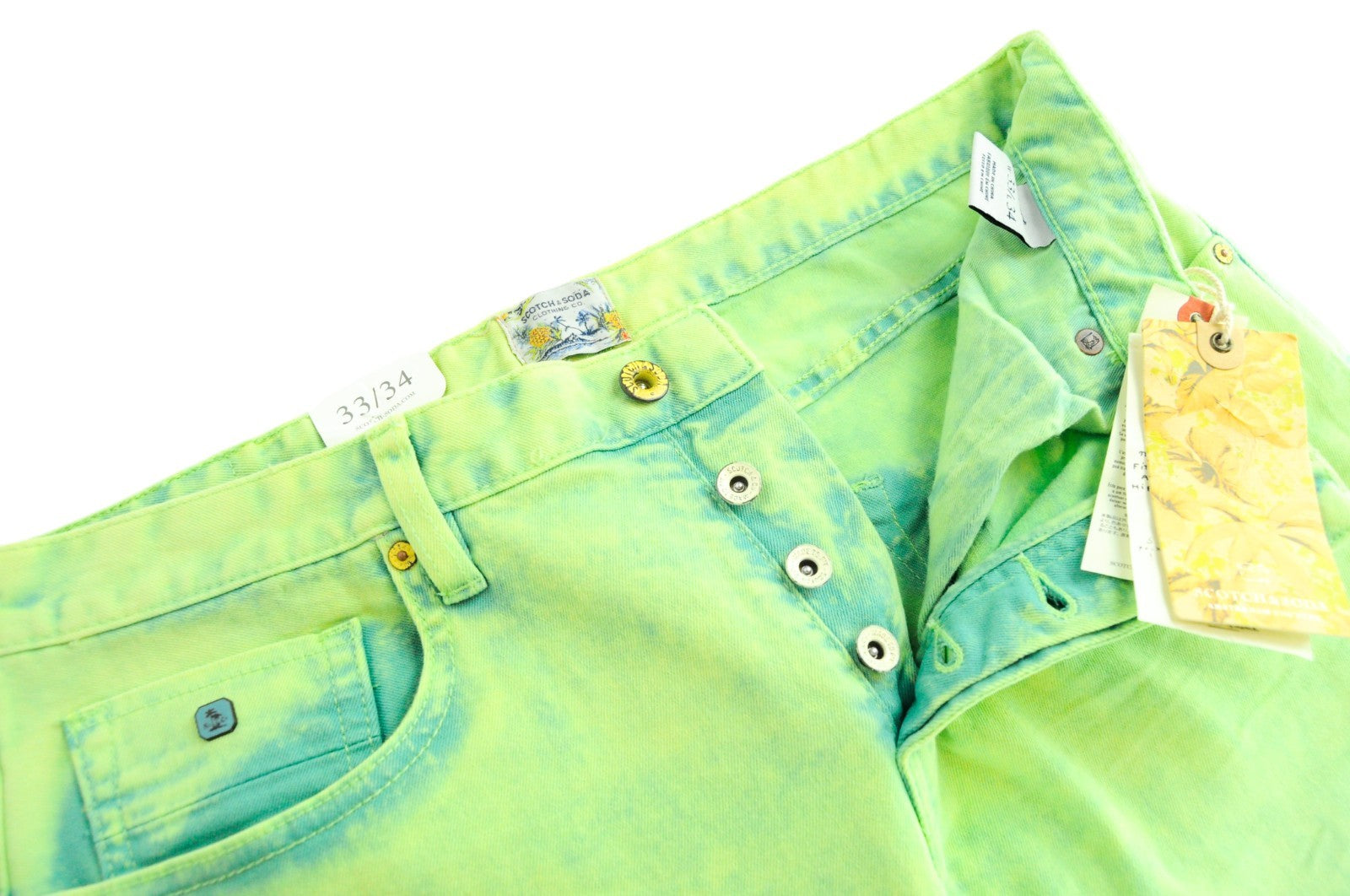 SCOTCH & SODA Steele Men Jeans W33/L34 Super Slim Green Dyed Cotton Stretch