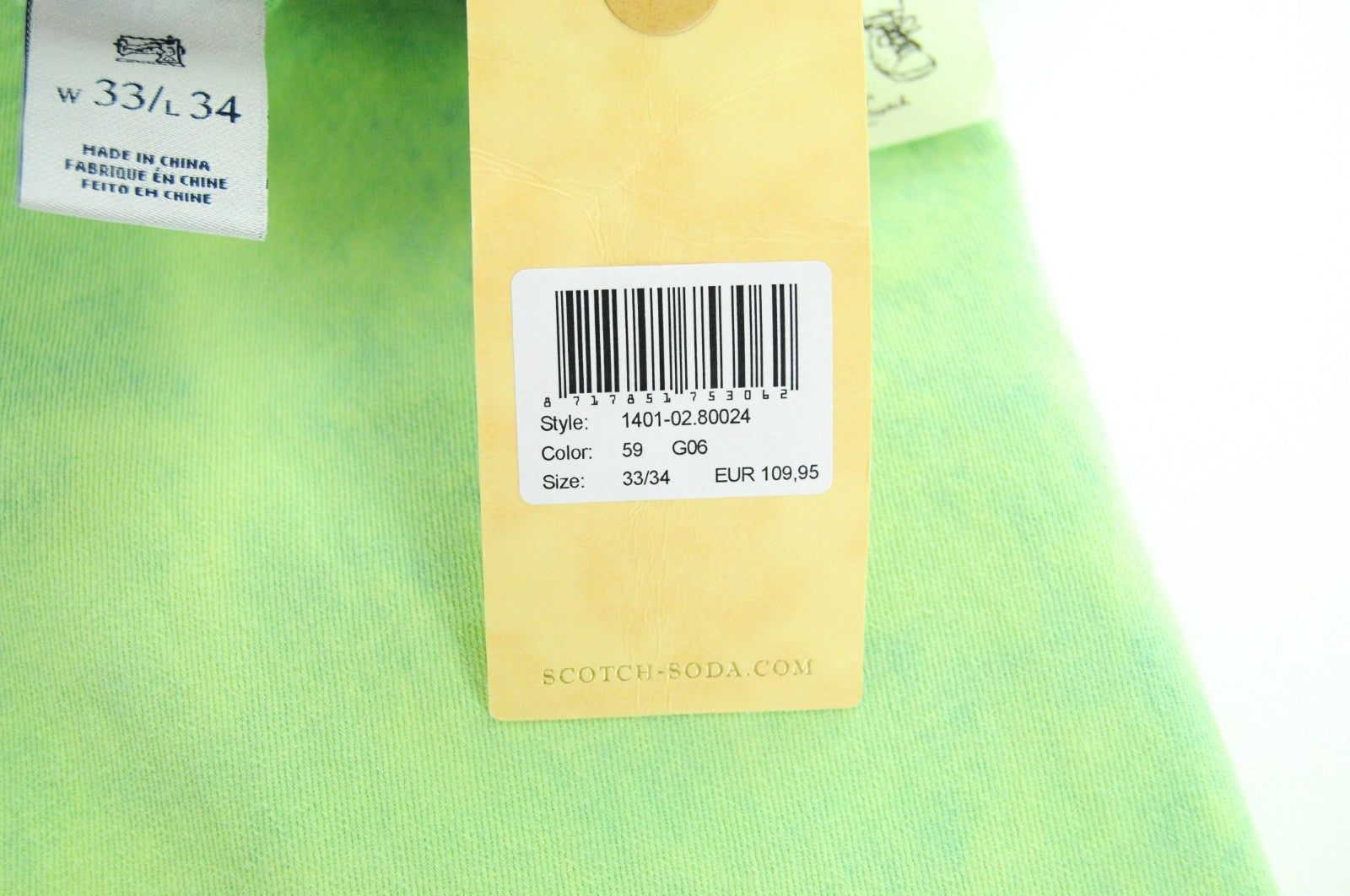 SCOTCH & SODA Steele Men Jeans W33/L34 Super Slim Green Dyed Cotton Stretch