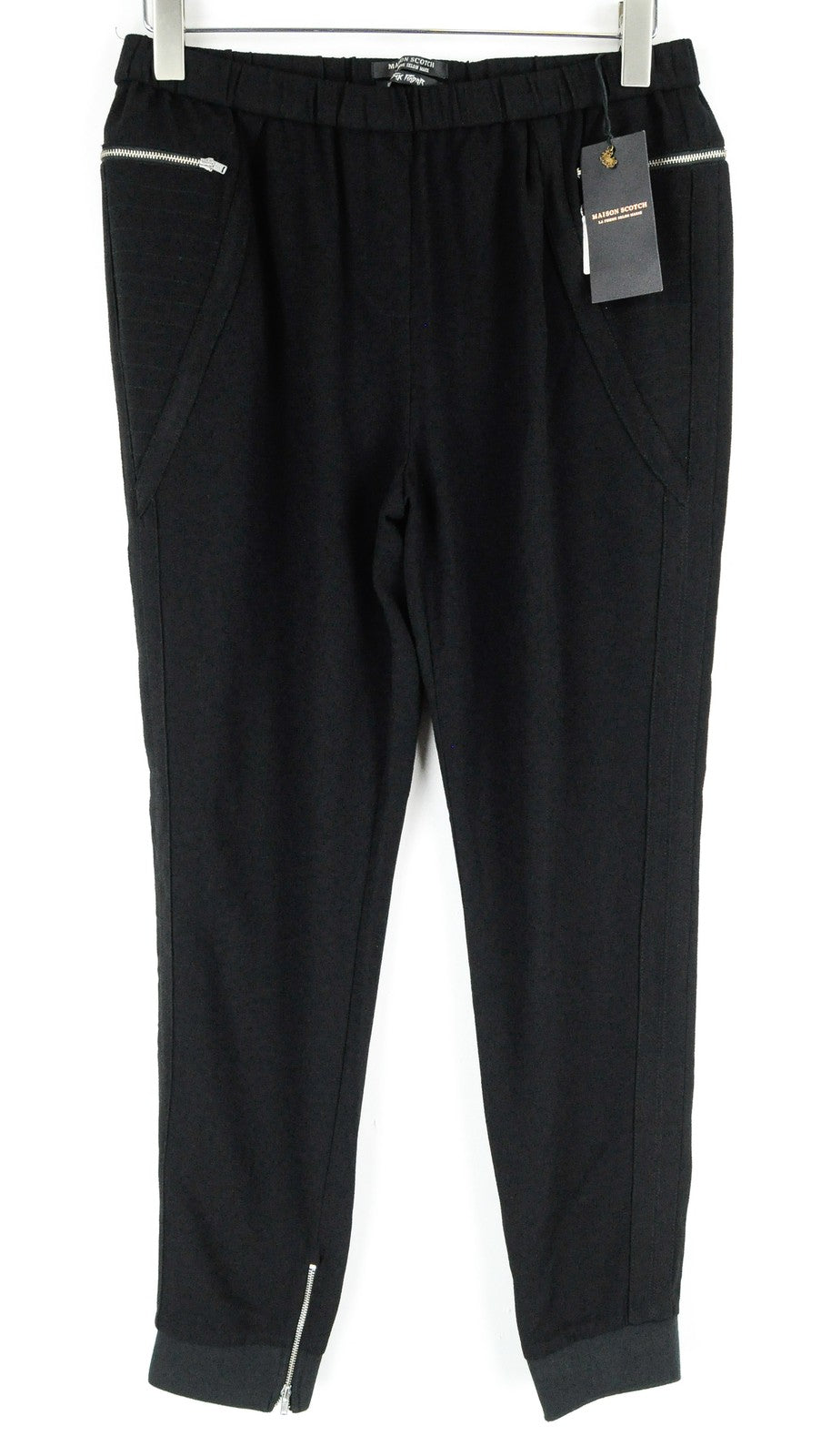 MAISON SCOTCH Women Trousers M Black Stretch Pull On Waistband Zip Pocket