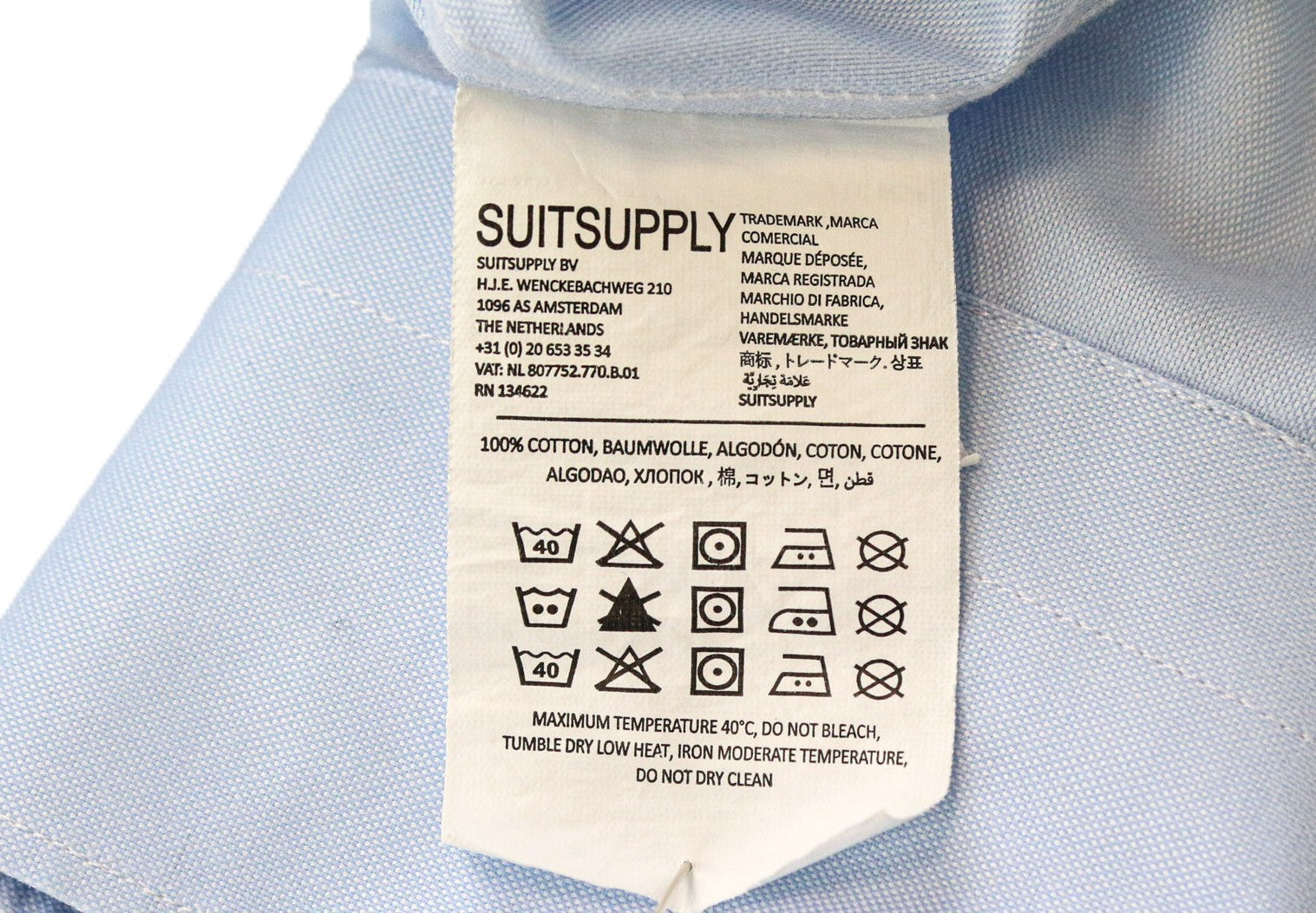 SUITSUPPLY Men's Formal Shirt 42L/16 1/2L Slim Blue Cotton Button Twill