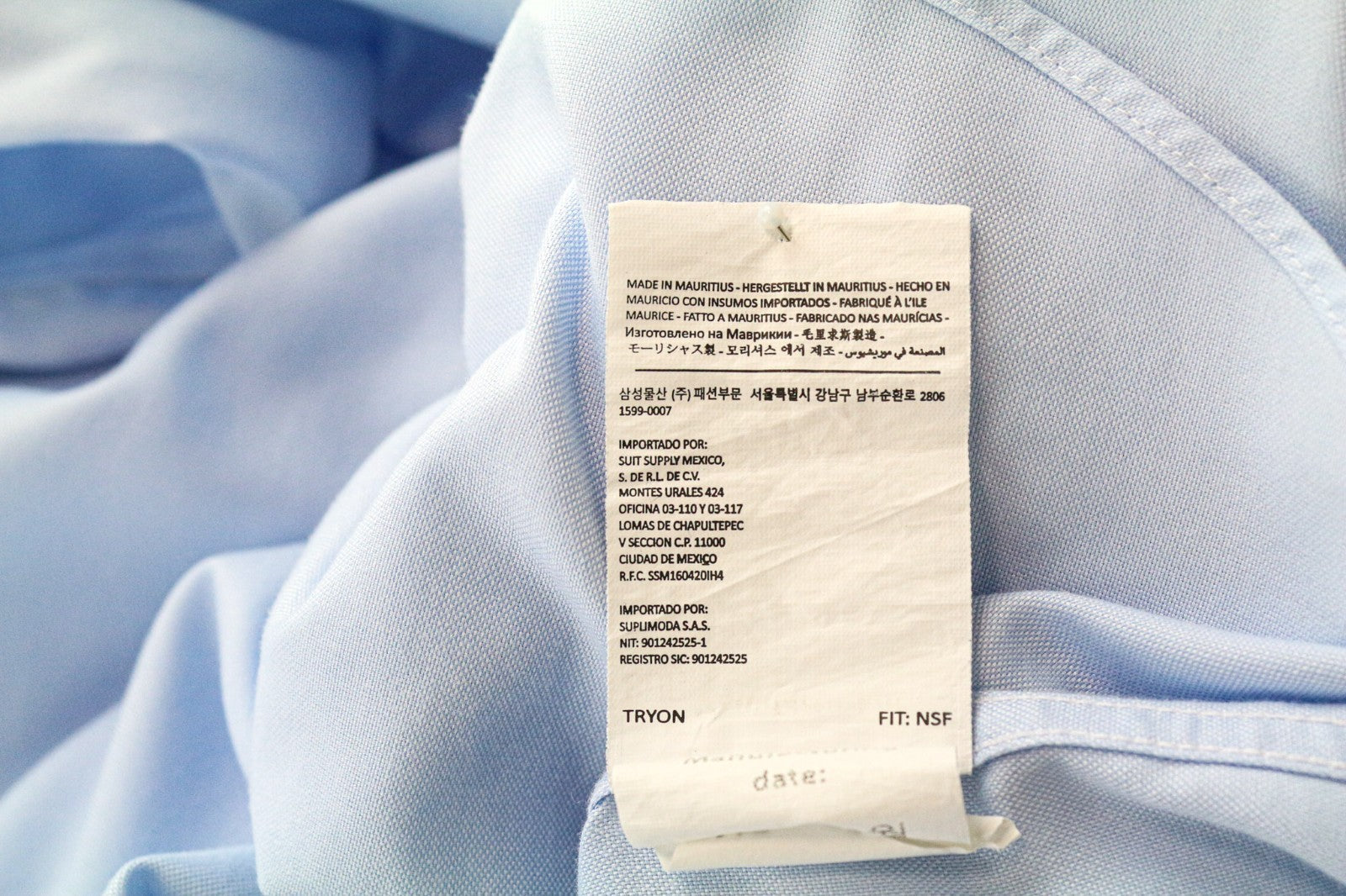 SUITSUPPLY Men's Formal Shirt 42L/16 1/2L Slim Blue Cotton Button Twill