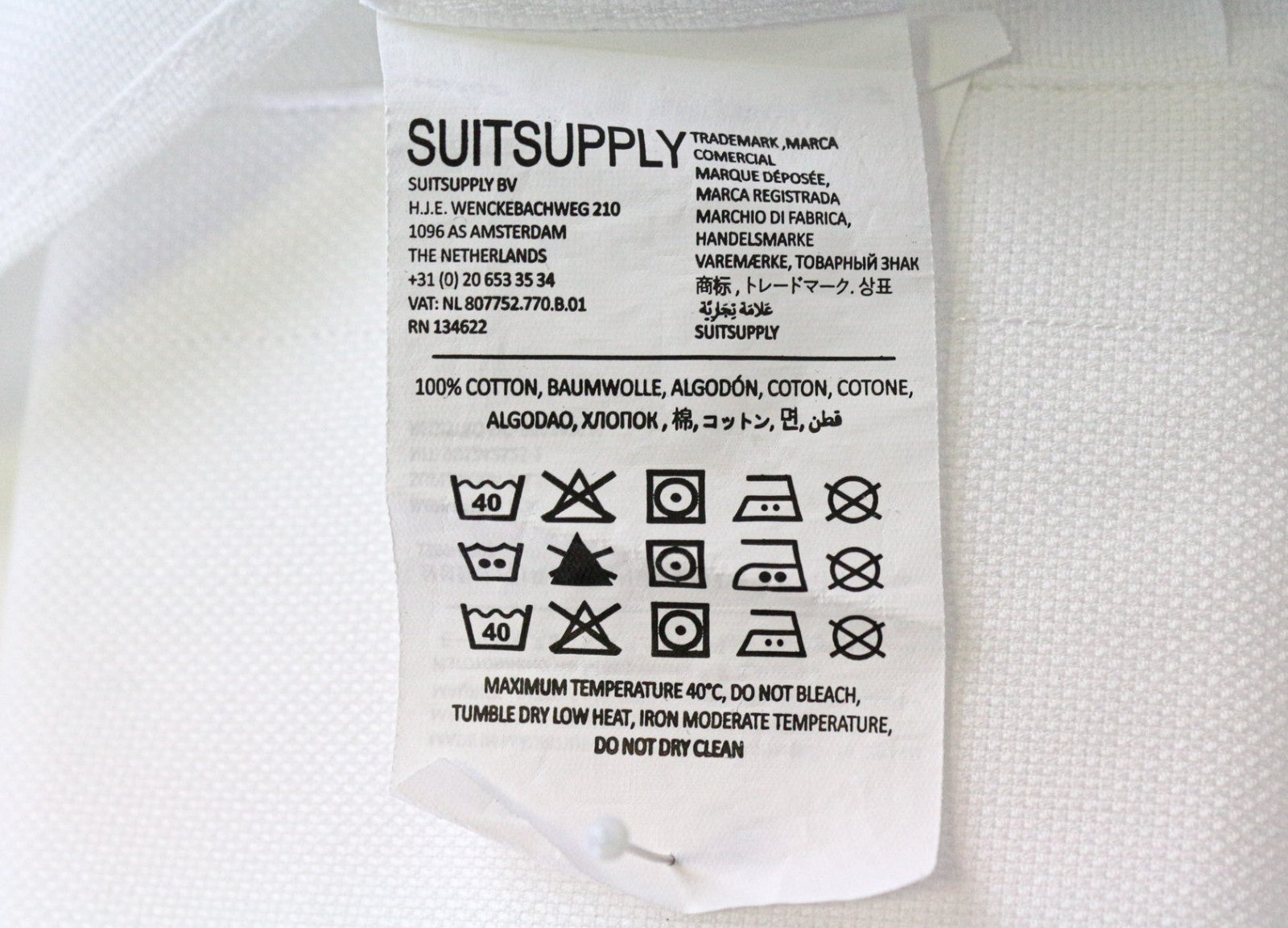 „SUITSUPPLY Traveller“ vyriški formalūs marškiniai, 40/15 3/4 ploni balti medvilniniai dryžuoti marškiniai 