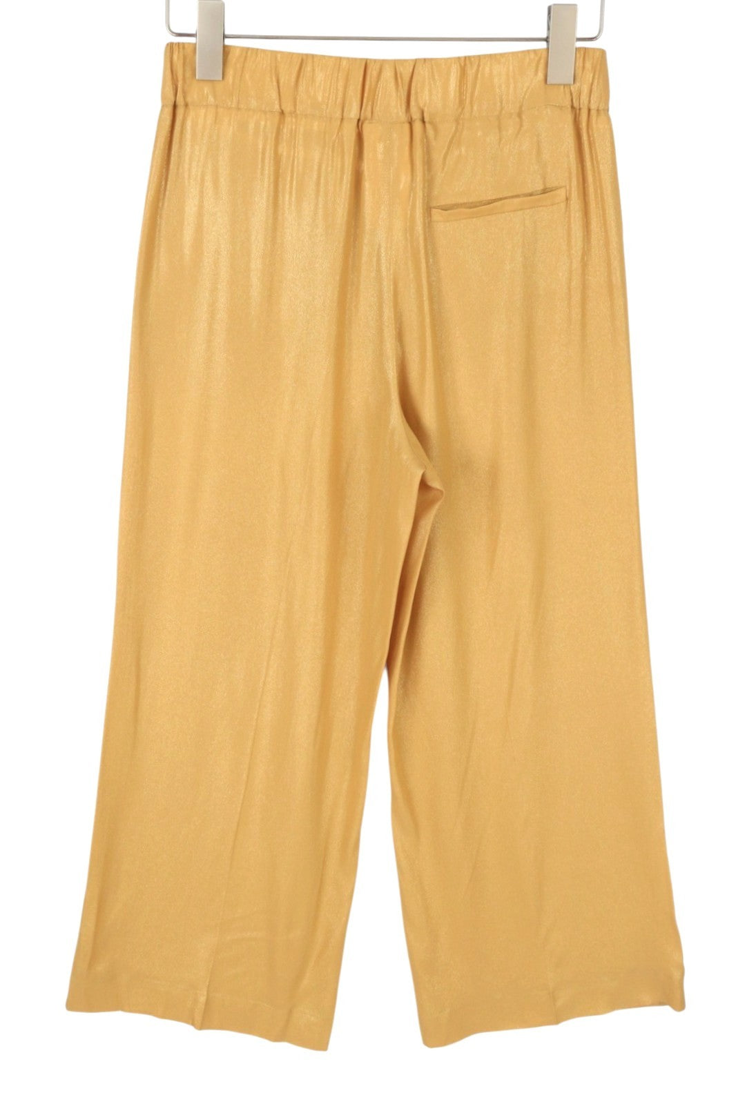 MAX MARA Women Trousers W26 Yellow Gold Silk Blend Glitter Shiny Cropped Flared