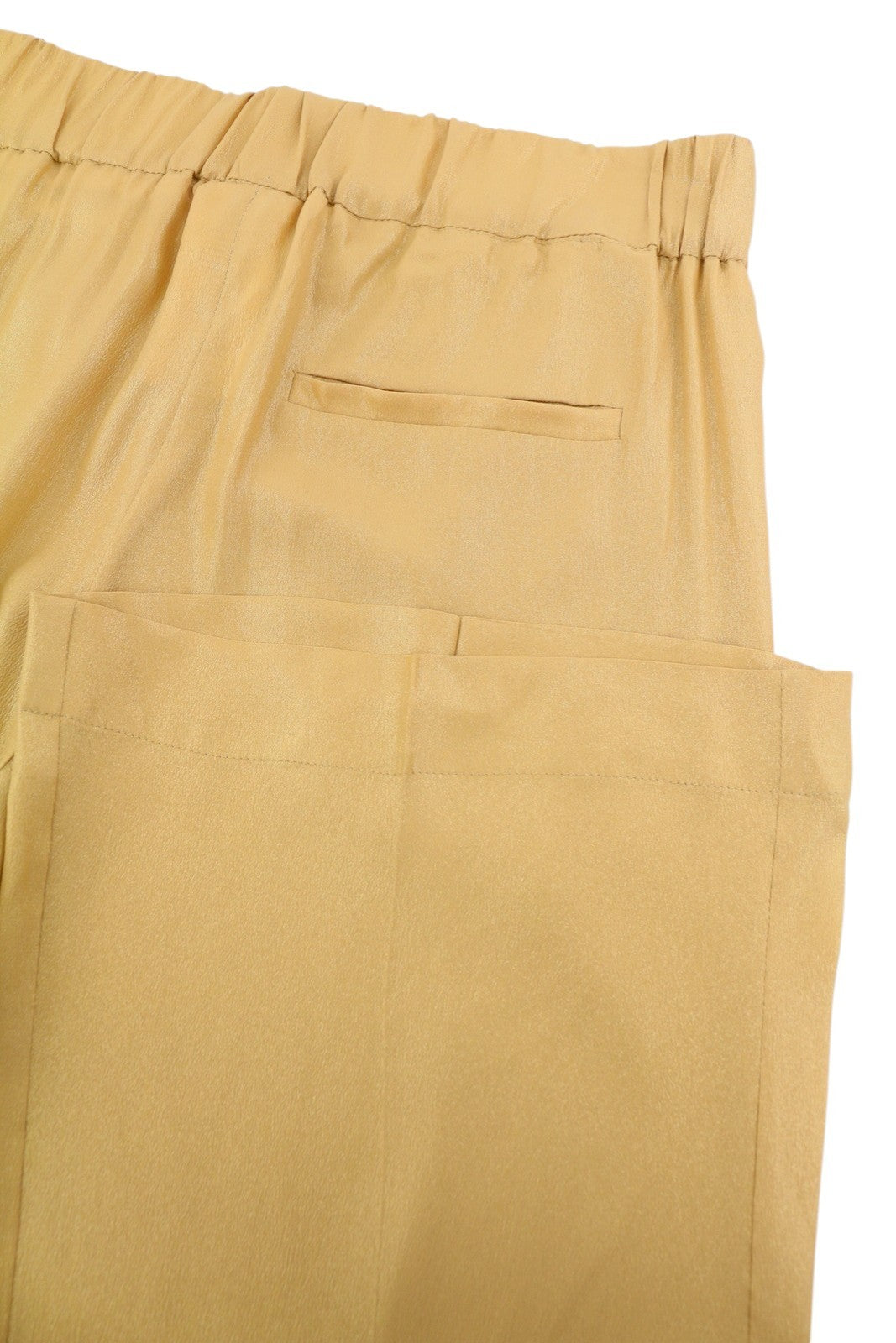 MAX MARA Women Trousers W26 Yellow Gold Silk Blend Glitter Shiny Cropped Flared