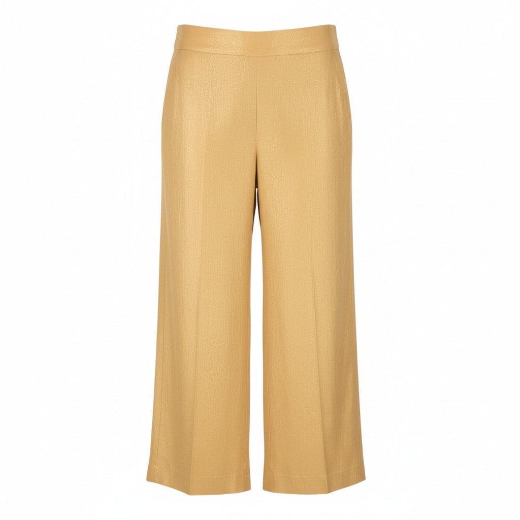 MAX MARA Women Trousers W28 Yellow Gold Silk Blend Glitter Shiny Cropped Flared
