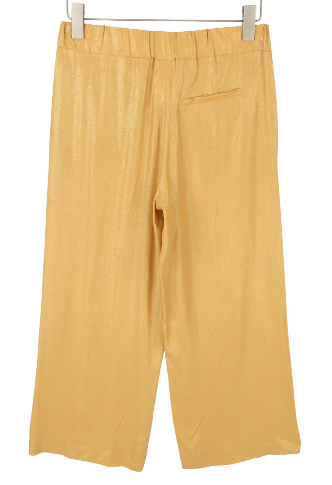 MAX MARA Women Trousers W28 Yellow Gold Silk Blend Glitter Shiny Cropped Flared