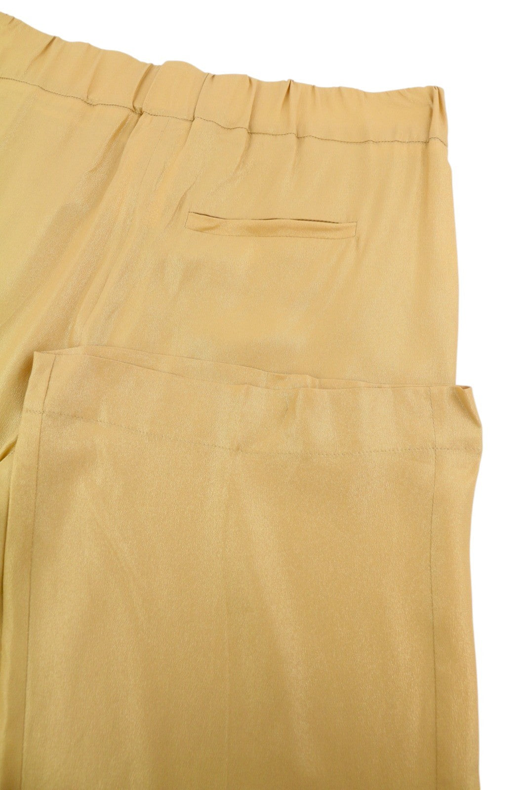 MAX MARA Women Trousers W28 Yellow Gold Silk Blend Glitter Shiny Cropped Flared