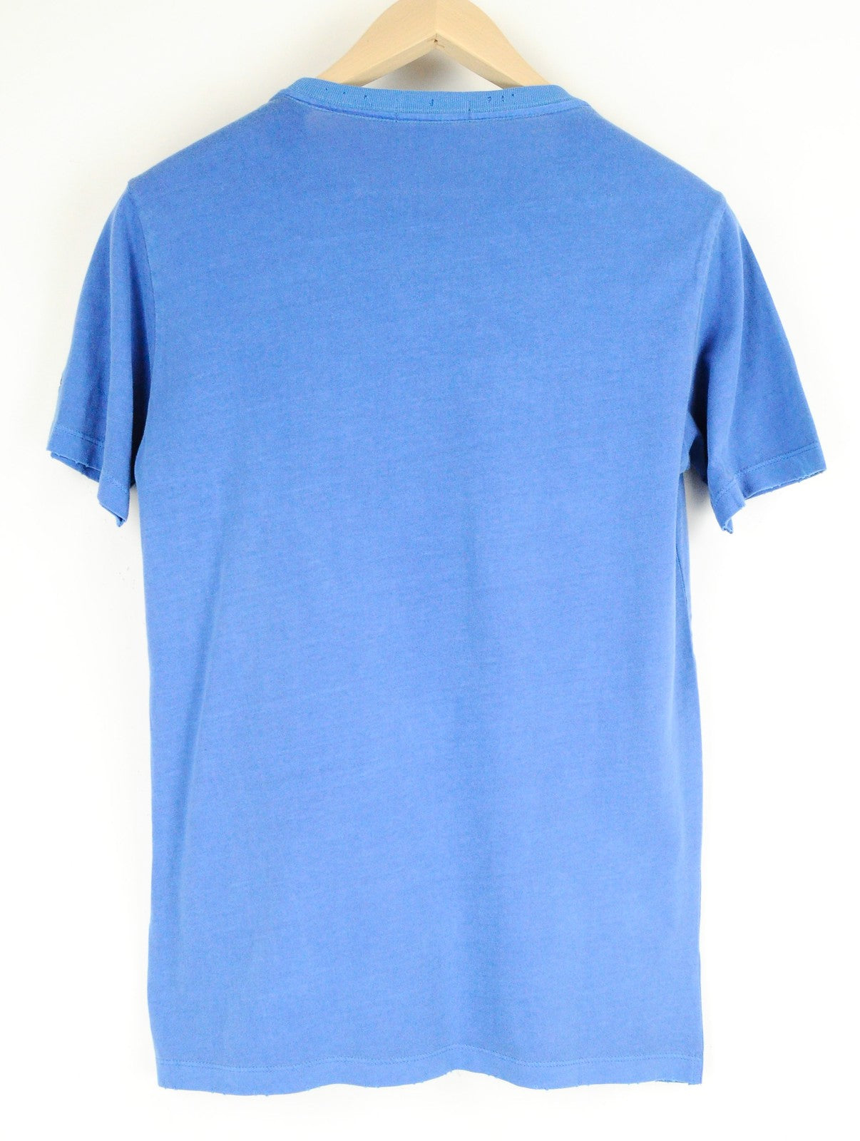 REPLAY Men T-Shirt S Blue Pure Cotton Short Sleeve Ripped Logo Casual Pullover