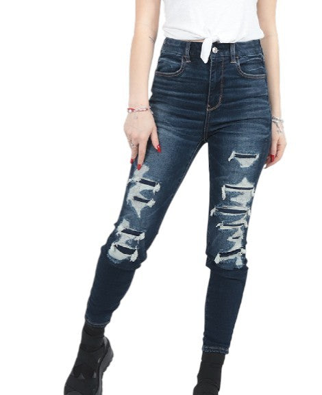 AMERICAN EAGLE OUTFITTERS Super Hi-Rise Jegging Women Jeans W27 Patches Stitches