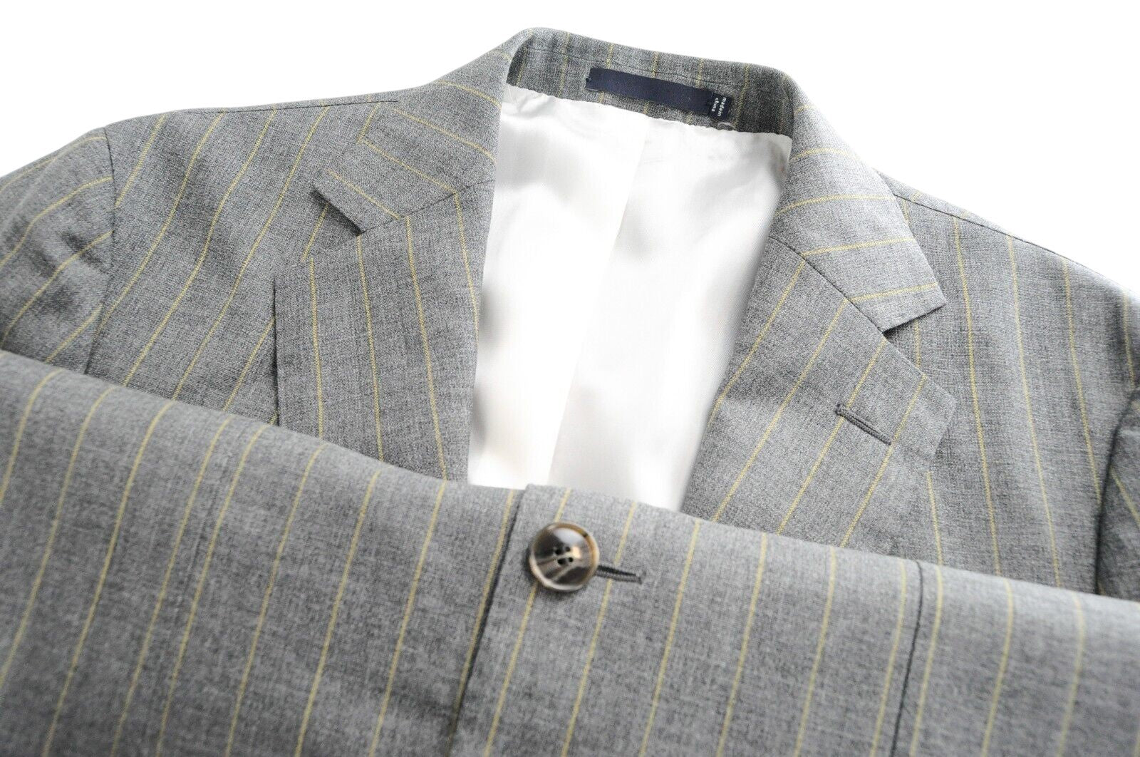 SUITSUPPLY Havana Patch Men Suit UK38R Pure Wool Grey Striped Lined Slim 2 Piece