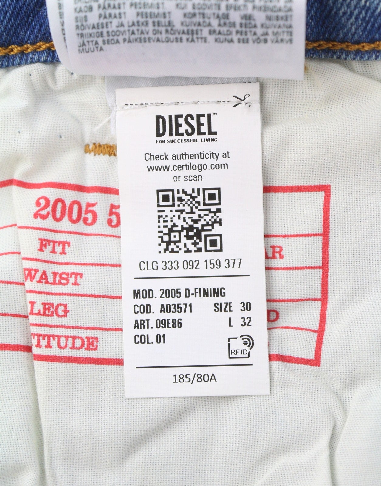DIESEL 2005 D-Fining 09E86 Men Jeans W30/L32 Blue Faded Regular Fit Tapered