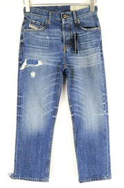 DIESEL Aryel 080AH Women Jeans W25/L30 Ripped Blue Denim Aged Look Straight Fit
