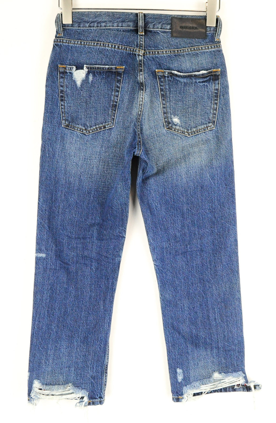 DIESEL Aryel 080AH Women Jeans W25/L30 Ripped Blue Denim Aged Look Straight Fit
