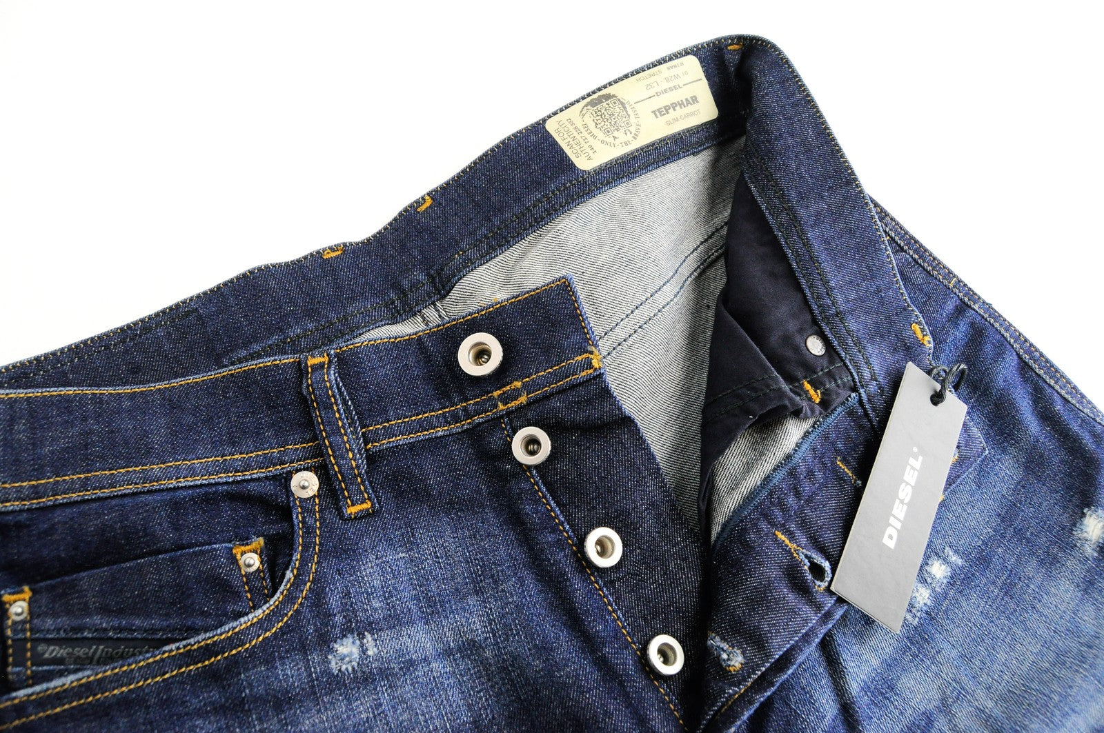 DIESEL Tepphar R7NA8 Men Jeans W28/L32 Slim Carrot Ripped Blue Cotton Stretch