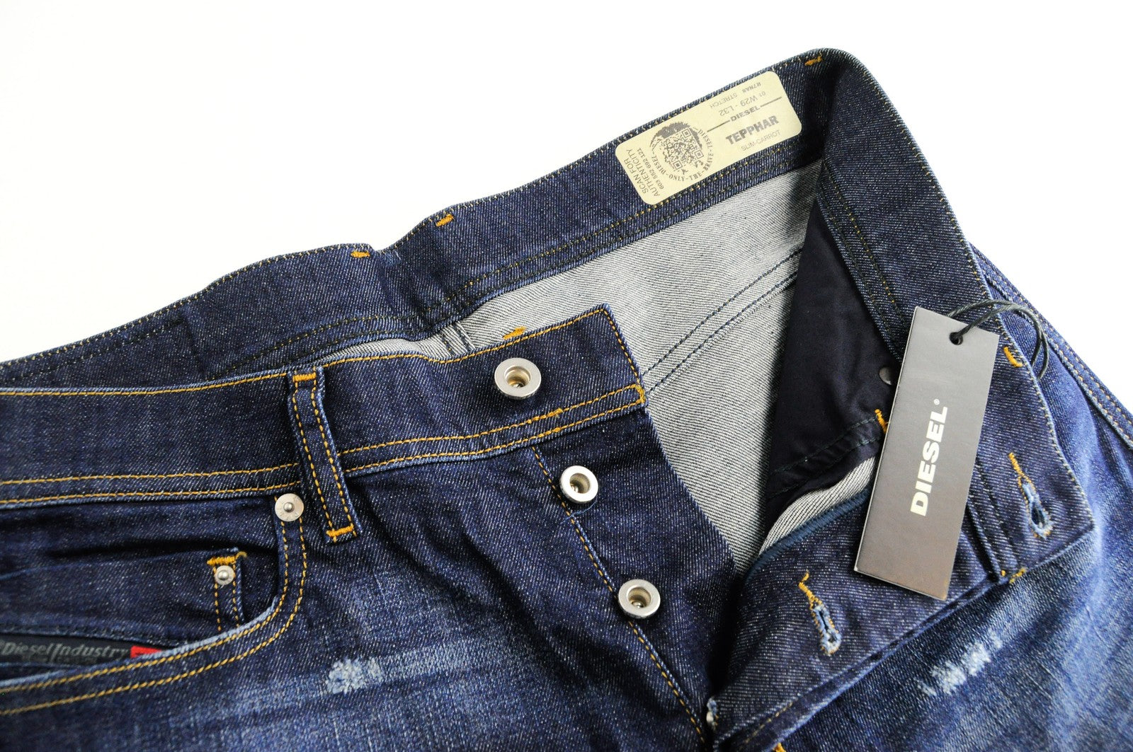 DIESEL Tepphar R7NA8 Men Jeans W29/L32 Slim Carrot Fit Blue Distressed Stretch