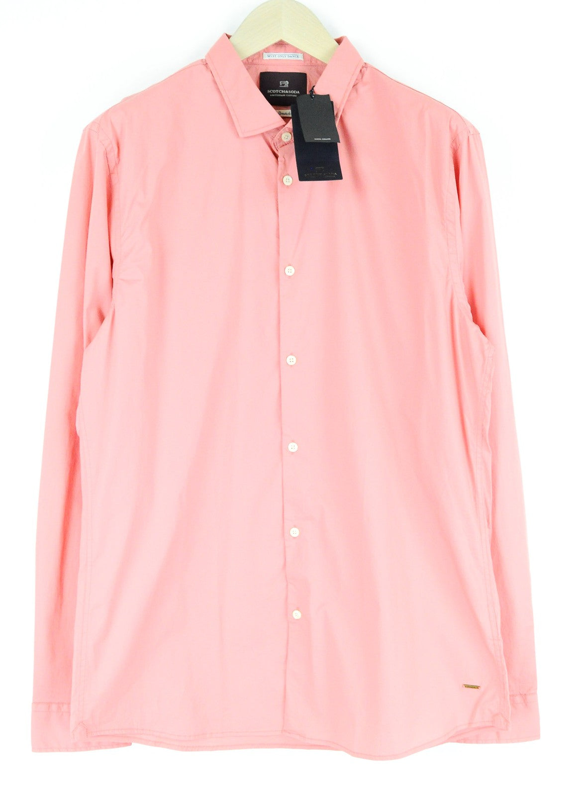SCOTCH & SODA Ams Couture Men Shirt 2XL Pink Slim Cotton Stretch Long Sleeved