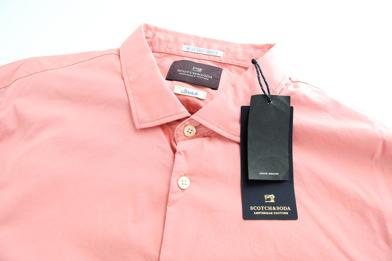 SCOTCH & SODA Ams Couture Men Shirt 2XL Pink Slim Cotton Stretch Long Sleeved
