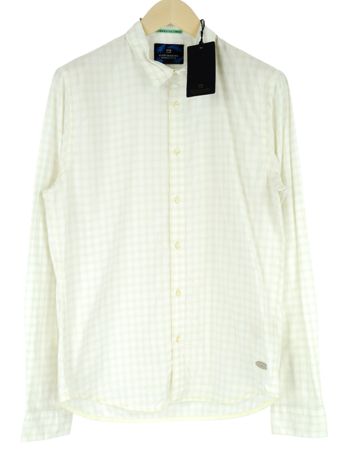 SCOTCH & SODA Ams Couture Men Shirt ~XL Off-White Long Sleeved Checked Collared