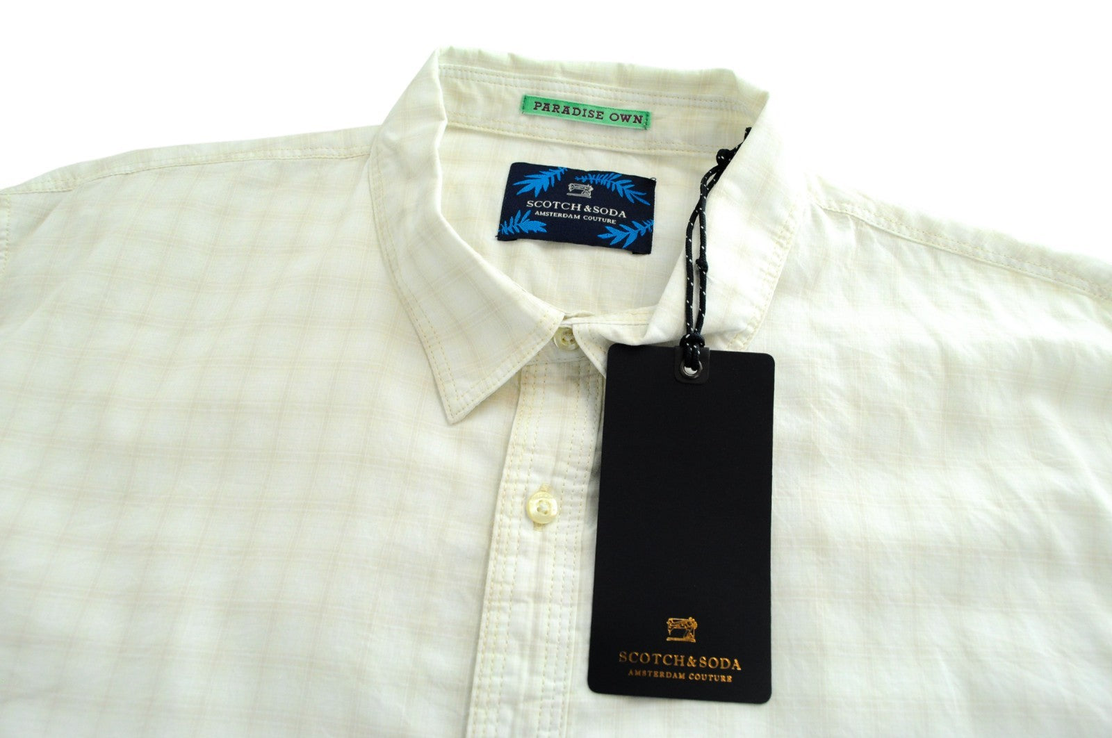 SCOTCH & SODA Ams Couture Men Shirt ~XL Off-White Long Sleeved Checked Collared