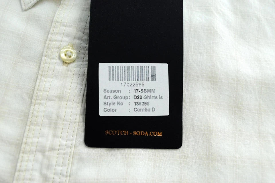 SCOTCH & SODA Ams Couture Men Shirt ~XL Off-White Long Sleeved Checked Collared