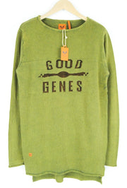 GOOD GENES Men Jumper M Green Pure Cotton Knitted Logo Long Sleeved Sweater
