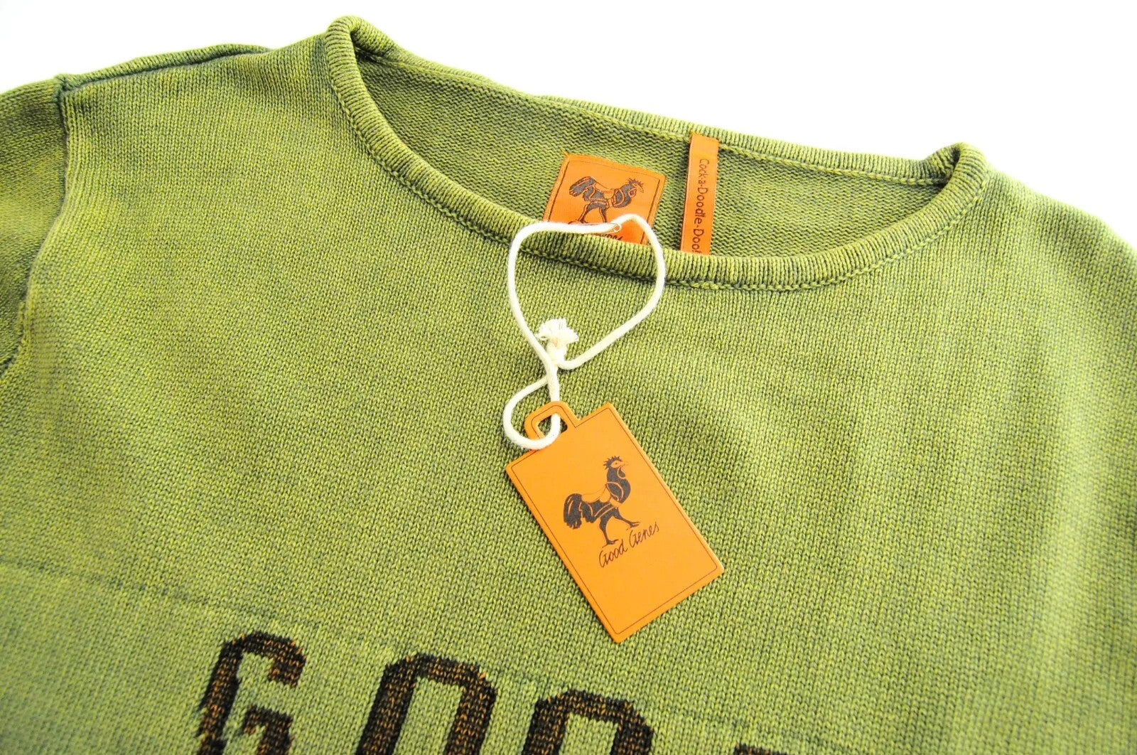 GOOD GENES Men Jumper M Green Pure Cotton Knitted Logo Long Sleeved Sweater