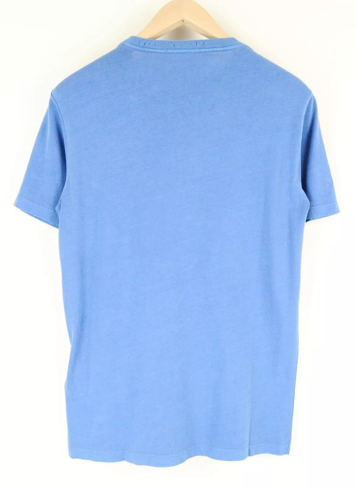 REPLAY Men T-Shirt S Blue Pure Cotton Short Sleeve Ripped Logo Pullover