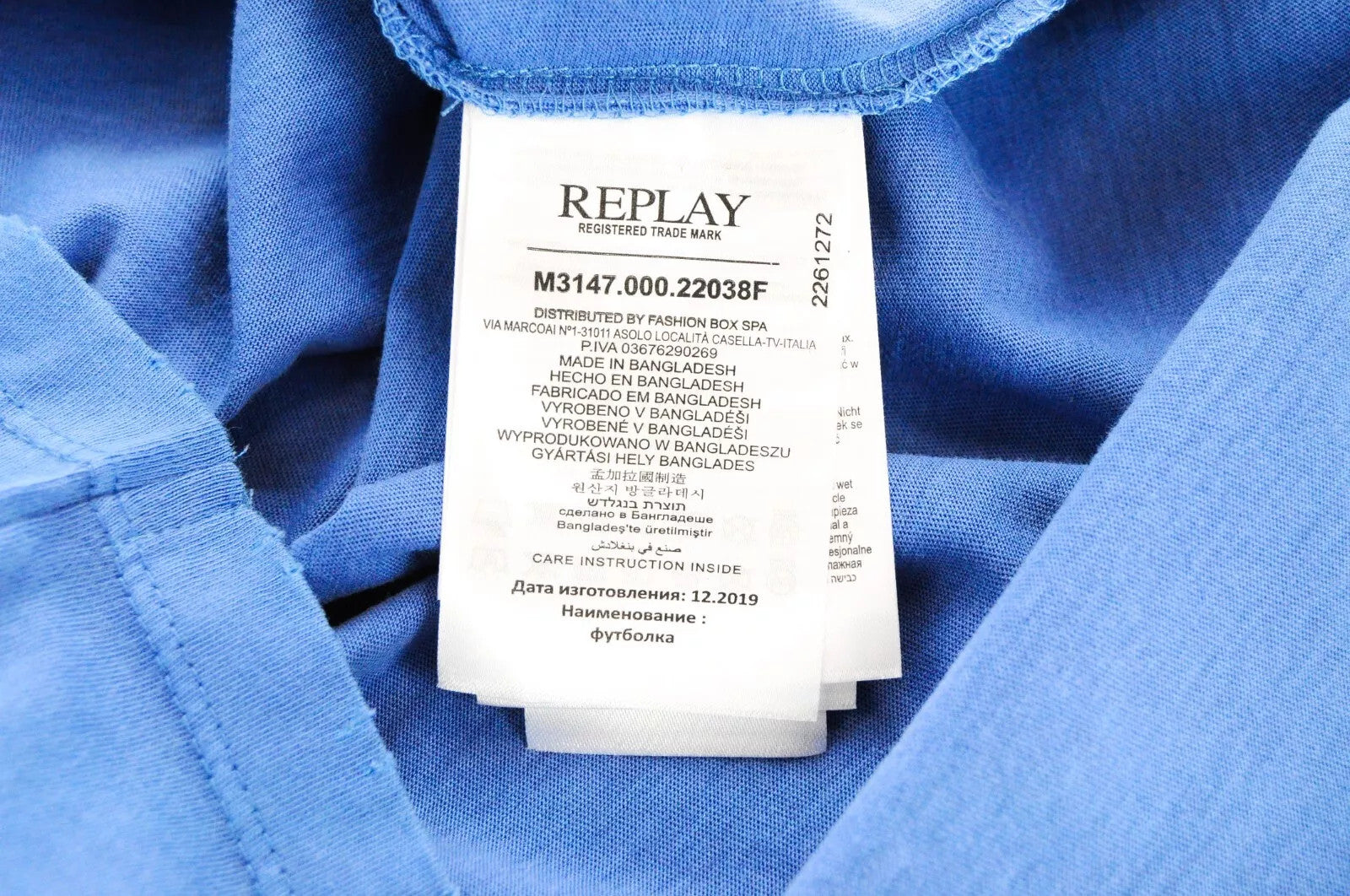 REPLAY Men T-Shirt S Blue Casual Cotton Short Sleeved Ripped Logo Pullover