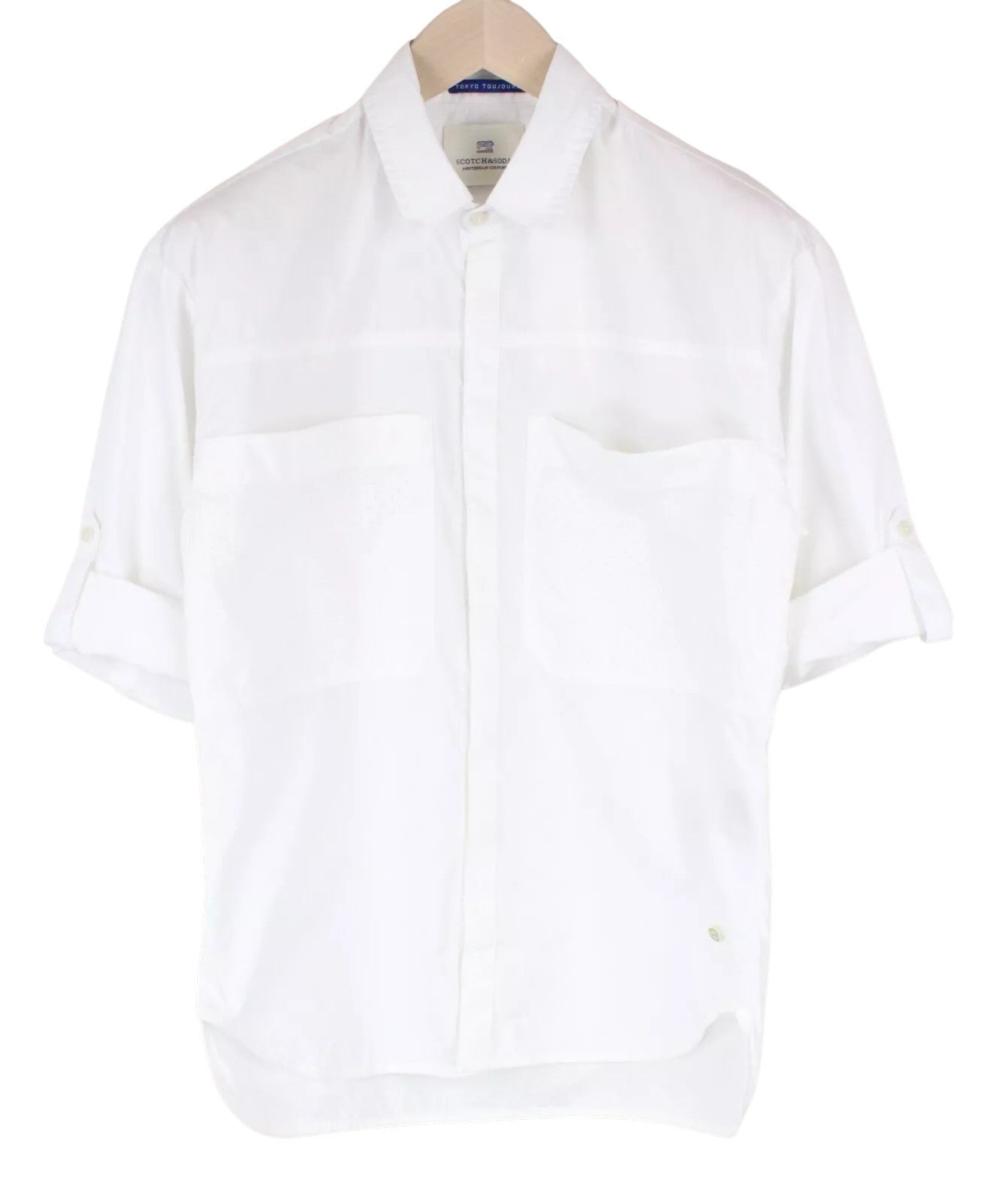 SCOTCH & SODA Ams Couture Men Shirt S Anti Fit White Pure Cotton 3/4 Sleeved