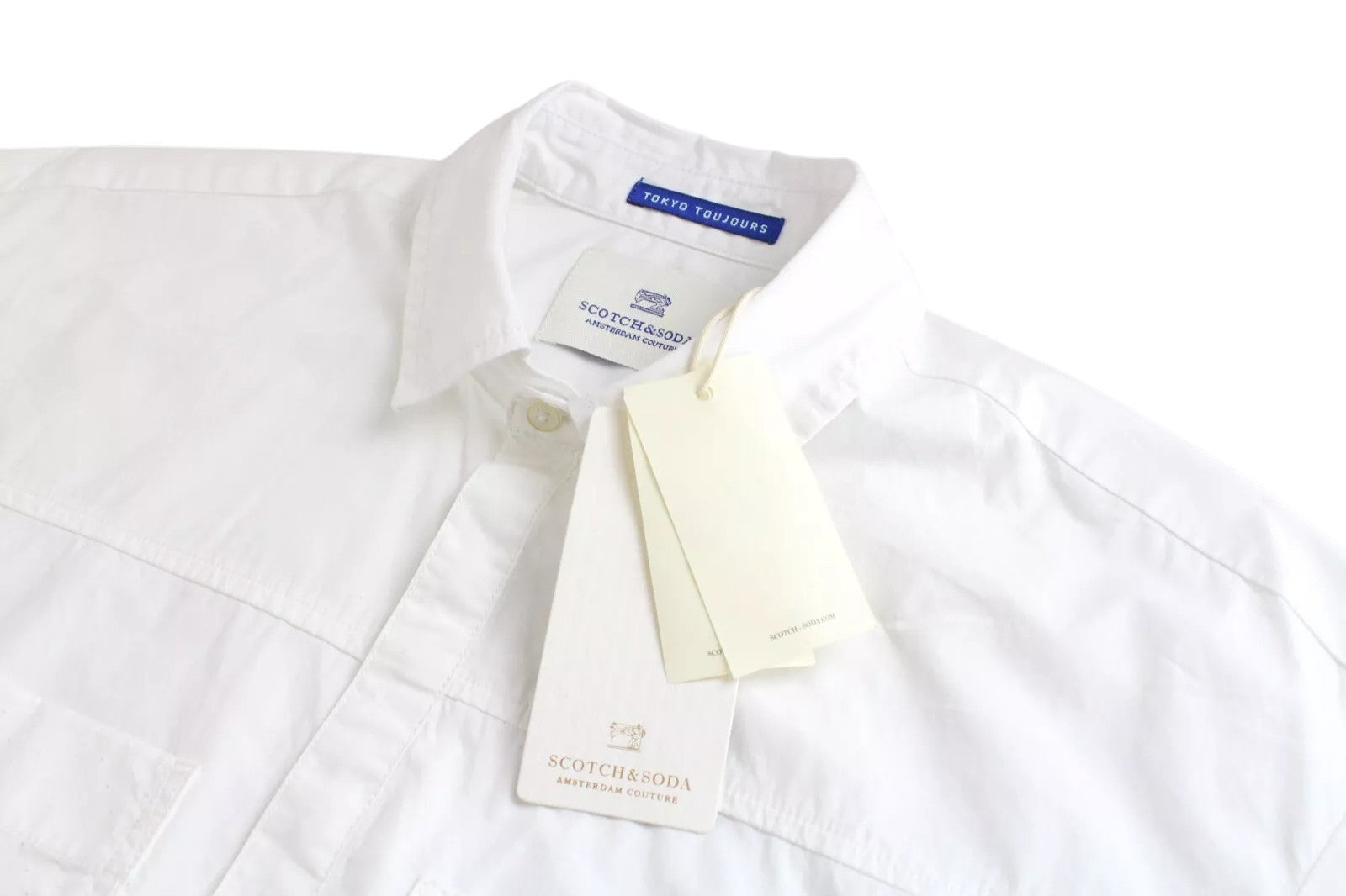 SCOTCH & SODA Ams Couture Men Shirt S Anti Fit White Pure Cotton 3/4 Sleeved