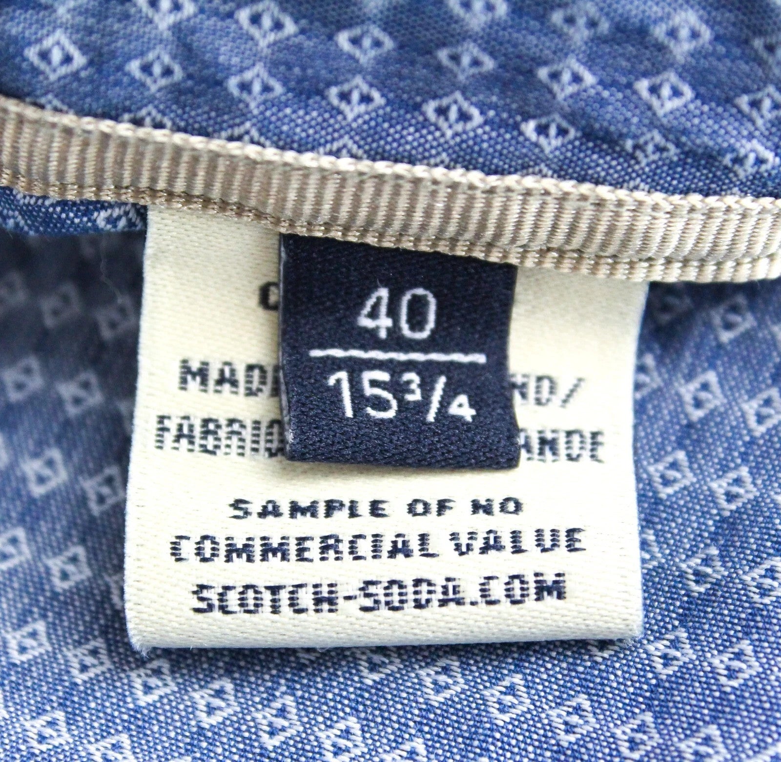 SCOTCH & SODA Atelier Men Shirt 40/ 15 3/4 Blue Long Sleeve Pattern Band Collar