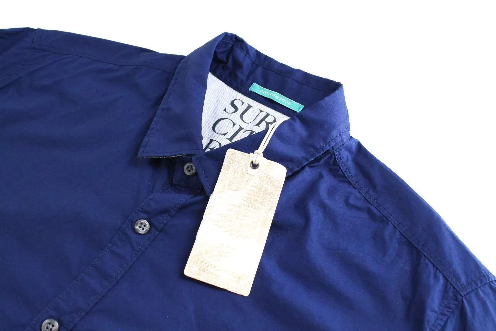 SCOTCH & SODA Ams Couture Men Shirt 2XL Blue Pure Cotton Short Sleeved Collared