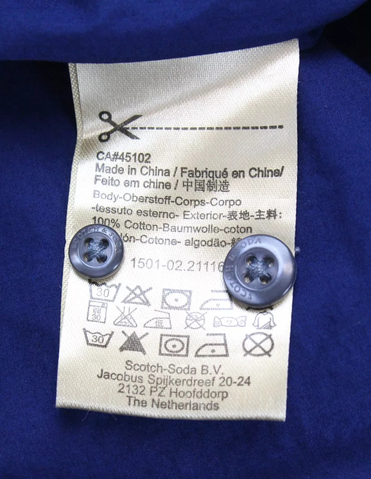 SCOTCH & SODA Ams Couture Men Shirt 2XL Blue Pure Cotton Short Sleeved Collared