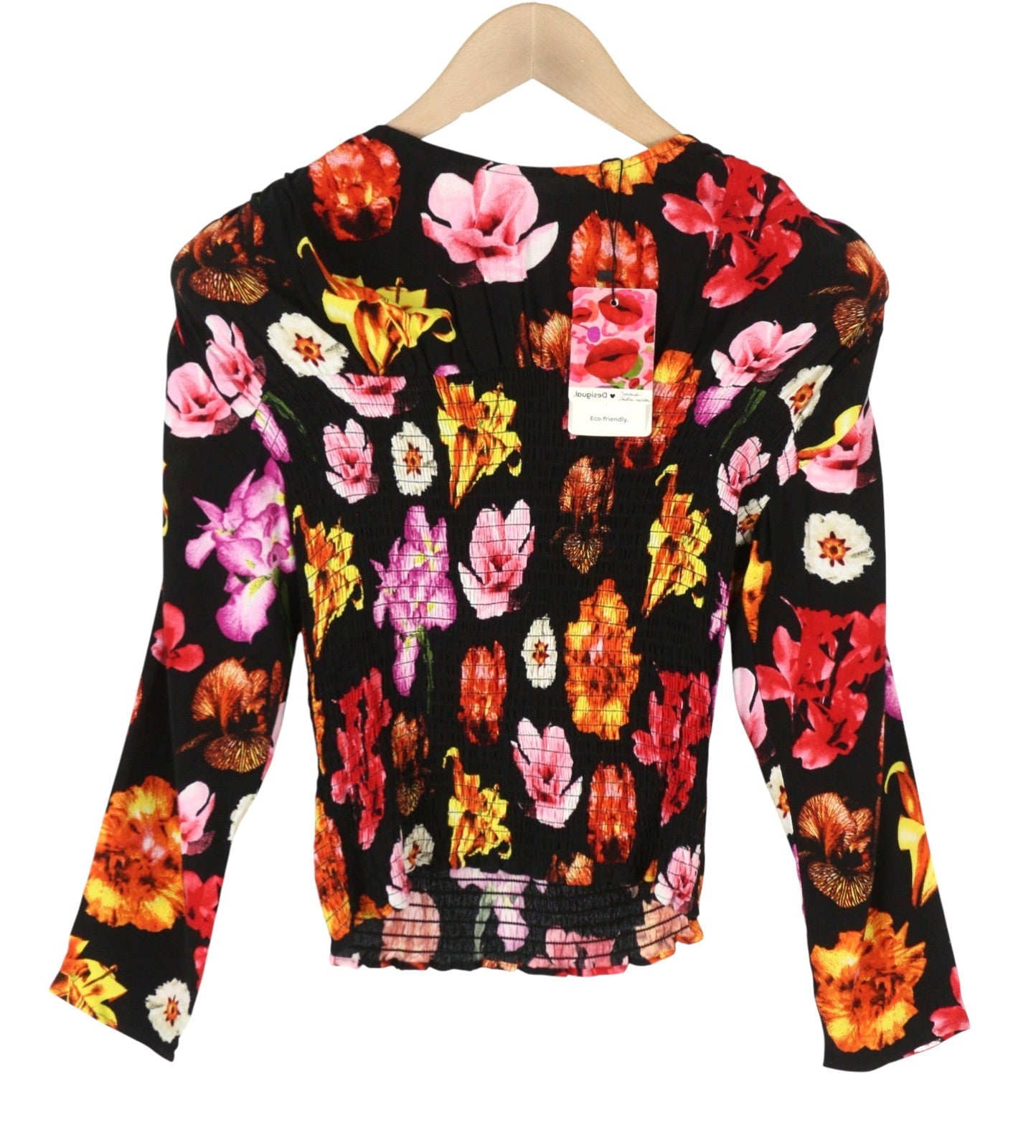 DESIGUAL Blus Rosa Women Blouse S Colourful Floral Print Cropped 3/4 Sleeves