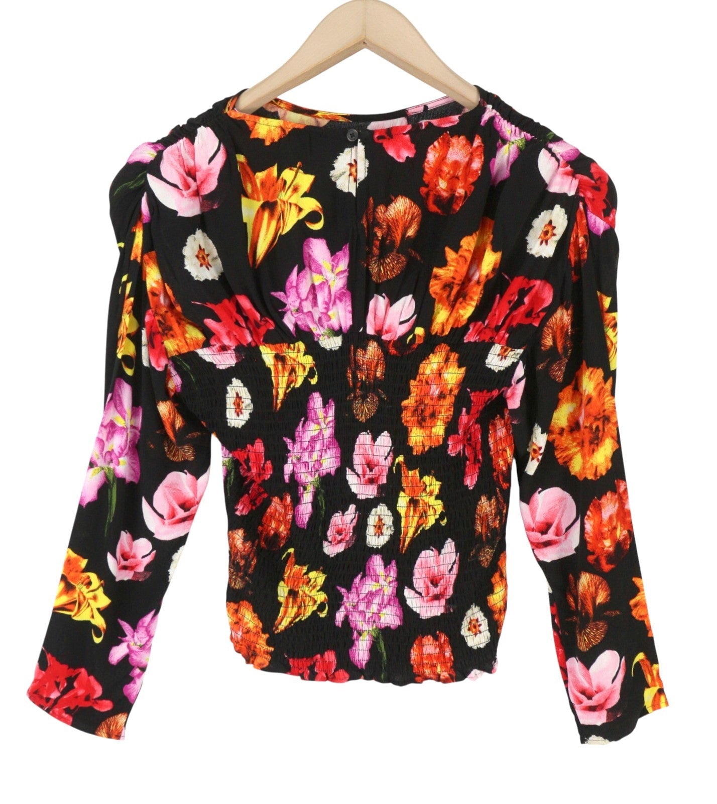 DESIGUAL Blus Rosa Women Blouse S Colourful Floral Print Cropped 3/4 Sleeves