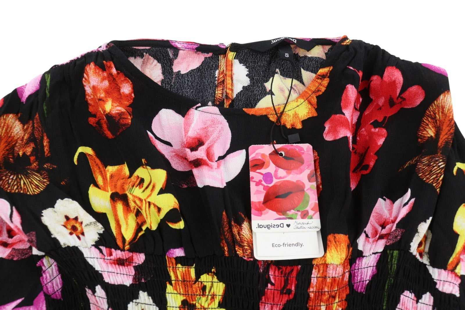 DESIGUAL Blus Rosa Women Blouse S Colourful Floral Print Cropped 3/4 Sleeves
