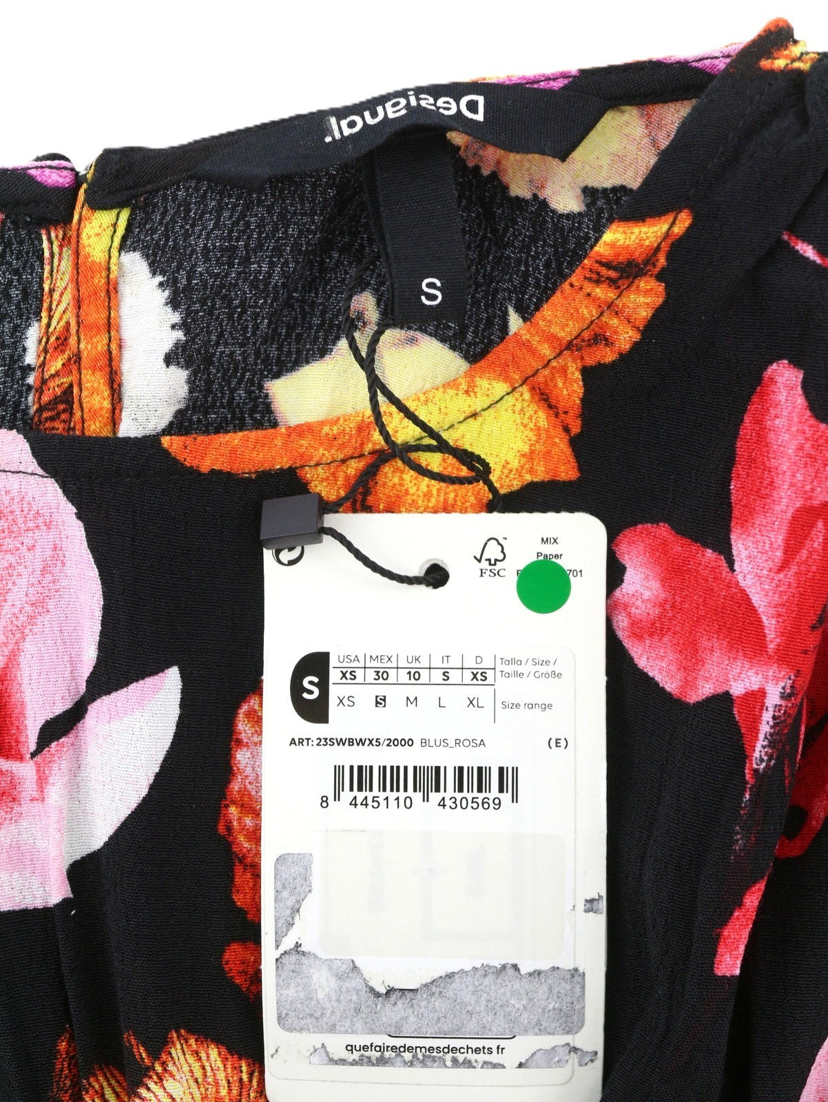 DESIGUAL Blus Rosa Women Blouse S Colourful Floral Print Cropped 3/4 Sleeves