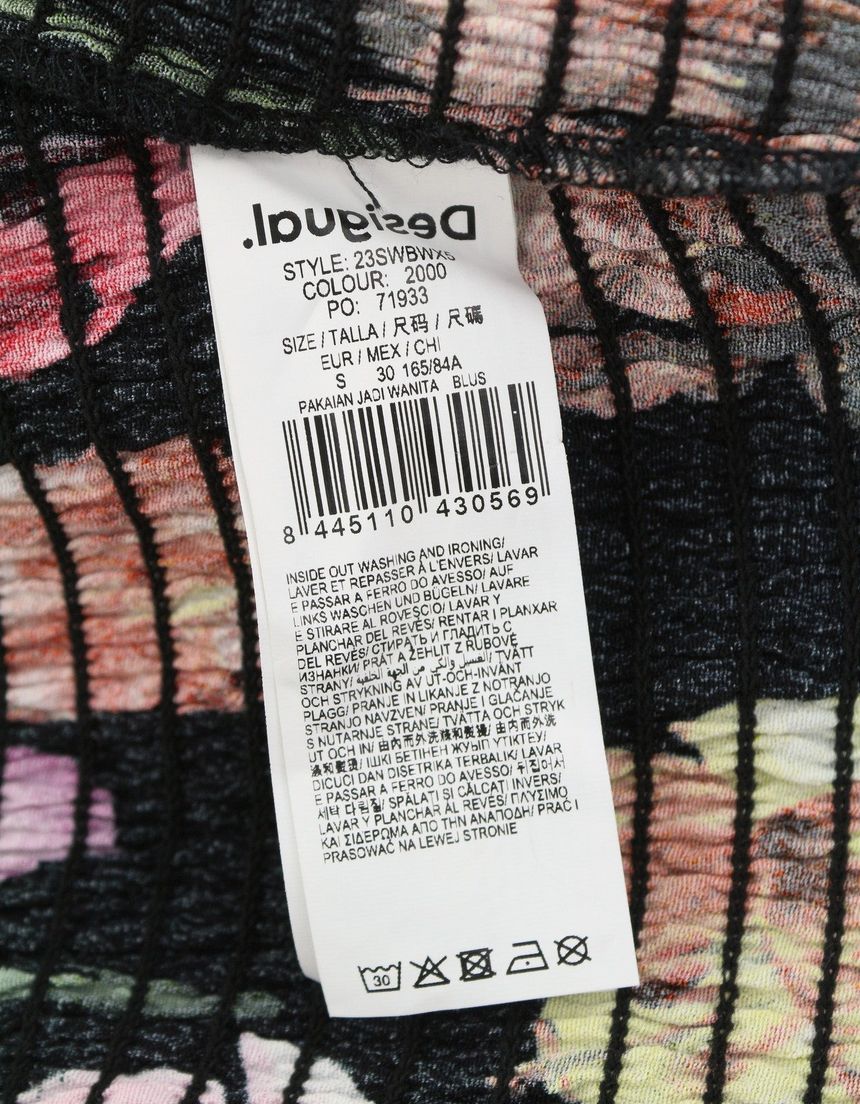 DESIGUAL Blus Rosa Women Blouse S Colourful Floral Print Cropped 3/4 Sleeves