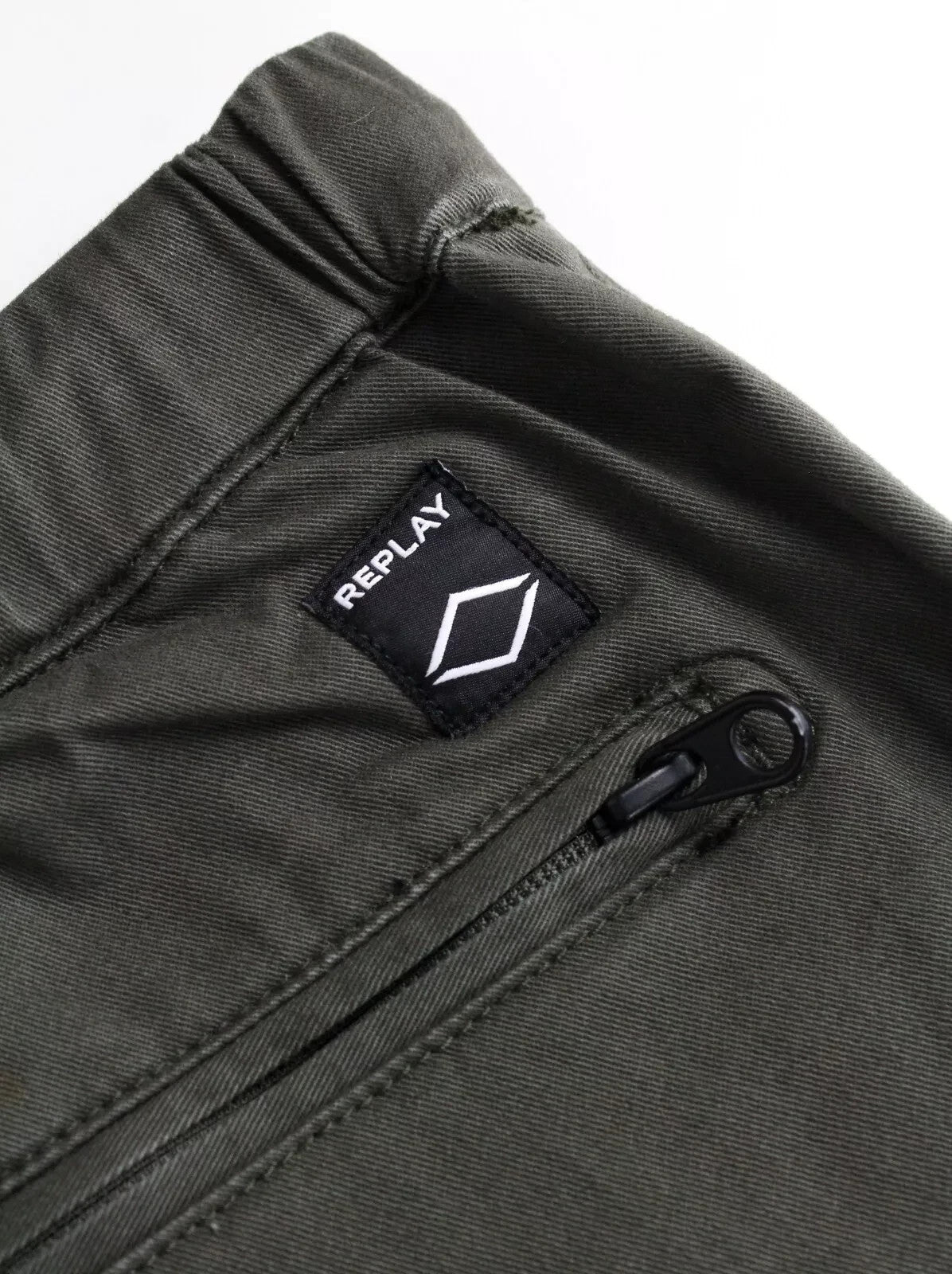 REPLAY Men Trousers W33 Regular Fit Green Pull On Cropped Stretch Slit Pocket