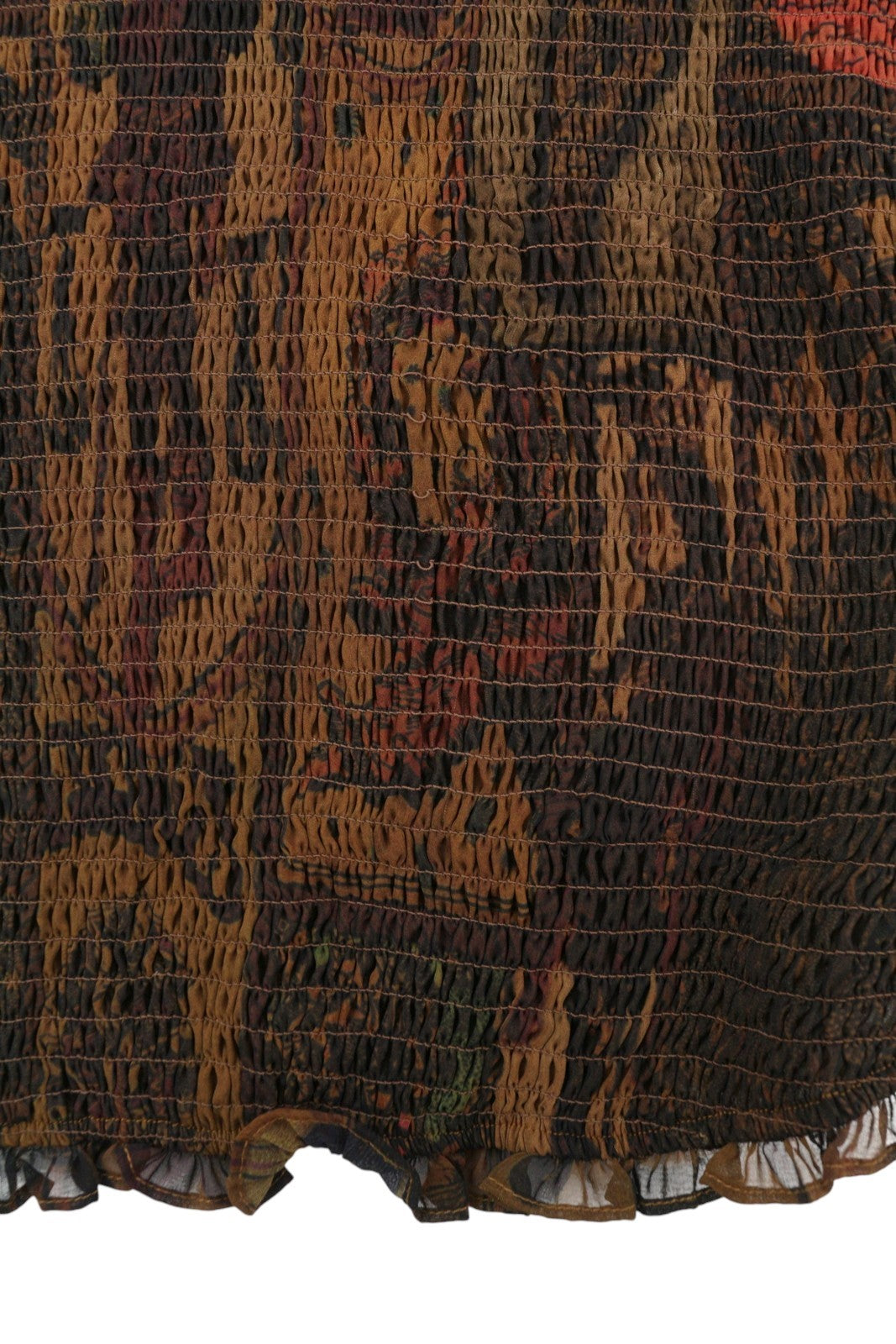 DESIGUAL Blus Hisopo Women Blouse L Brown Honeycomb Printed Ruffled Collar