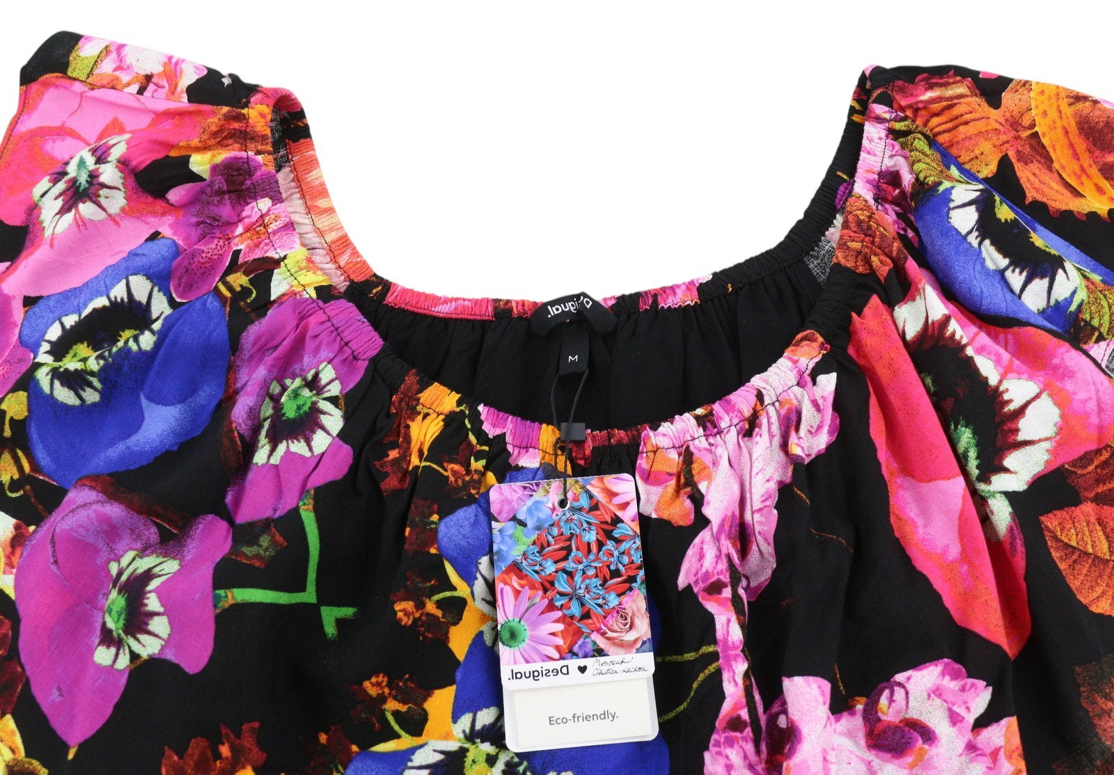 DESIGUAL Body Flower Women Bodysuit M Black Slim Fit Off-Shoulders Frill