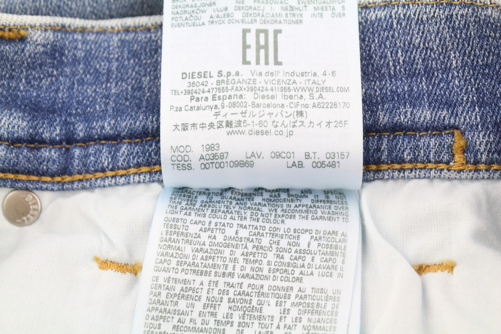 DIESEL 1983 09C01 Men Jeans W30/L34 Blue Faded Whiskers Skinny Fit High Waist