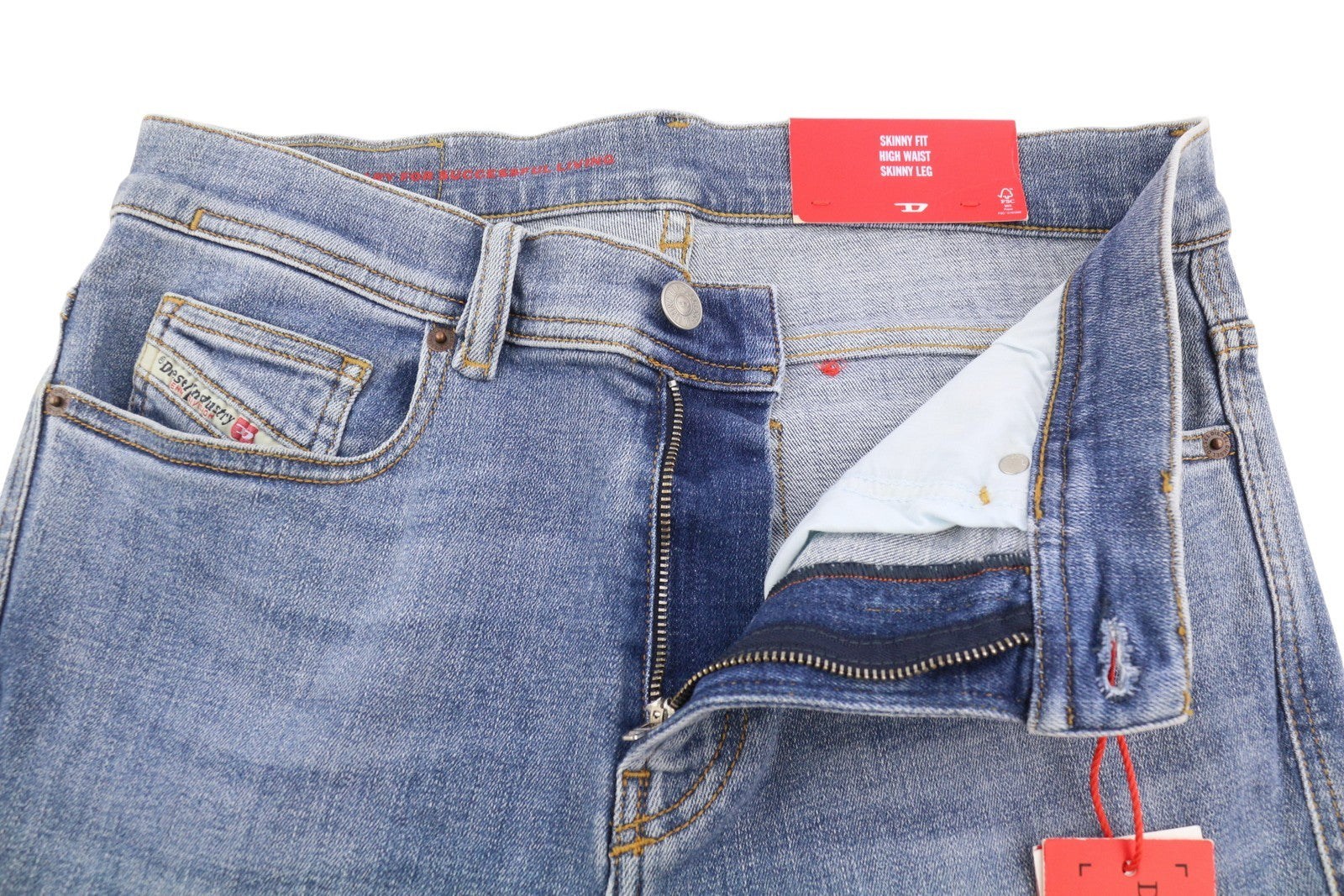 DIESEL 1983 09C01 Men Jeans W30/L34 Blue Faded Whiskers Skinny Fit High Waist