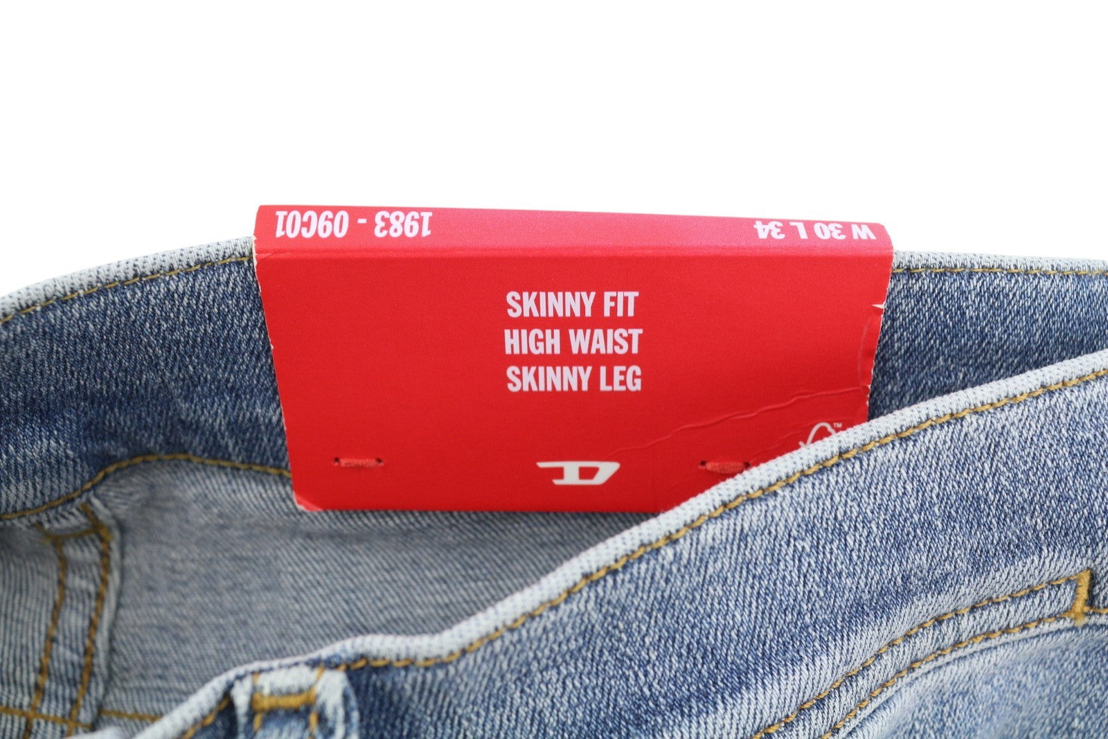 DIESEL 1983 09C01 Men Jeans W30/L34 Blue Faded Whiskers Skinny Fit High Waist