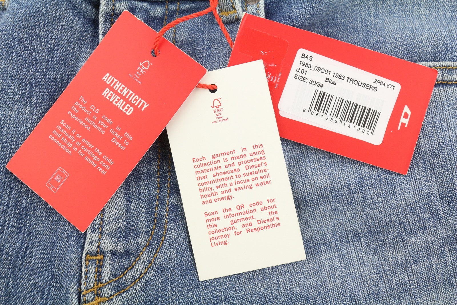 DIESEL 1983 09C01 Men Jeans W30/L34 Blue Faded Whiskers Skinny Fit High Waist