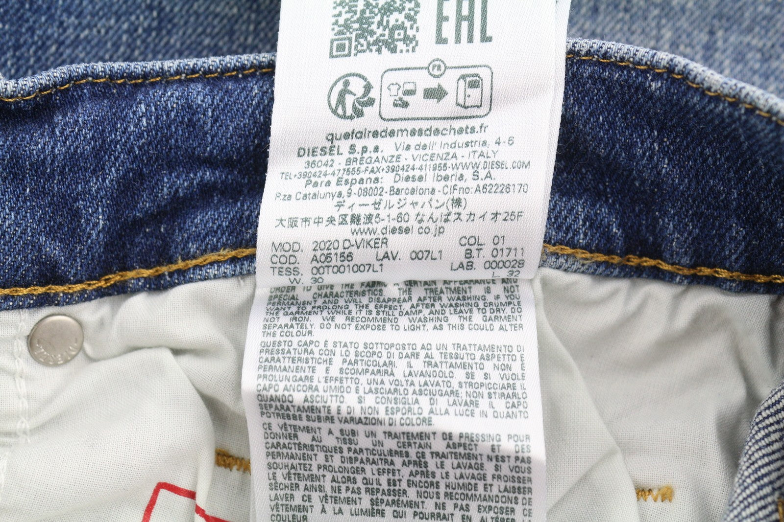 DIESEL 2020 D-Viker 007L1 Men Jeans W30/L32 Regular Fit Straight Leg RRP352