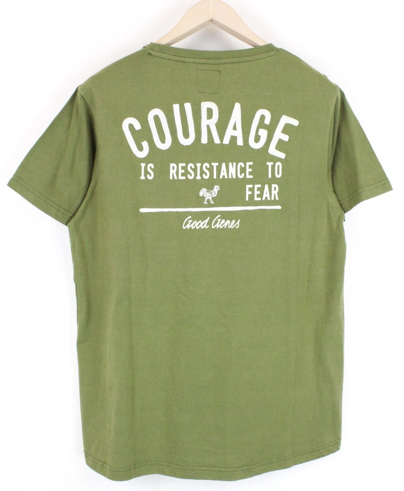 GOOD GENES Men T-Shirt M Green Short Sleeve Cotton Round Neck Logo Pullover