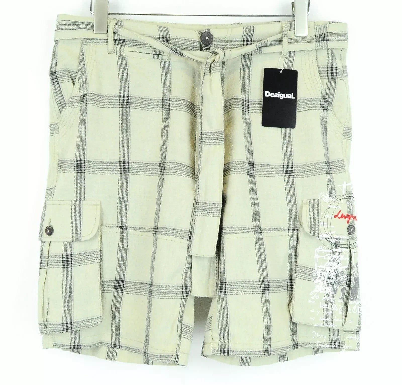 DESIGUAL Pant Marc Men Shorts 32 Lightweight Cargo Checked Linen Printed Summer