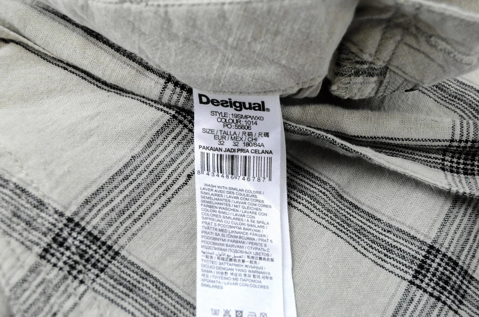 DESIGUAL Pant Marc Men Shorts 32 Lightweight Cargo Checked Linen Printed Summer